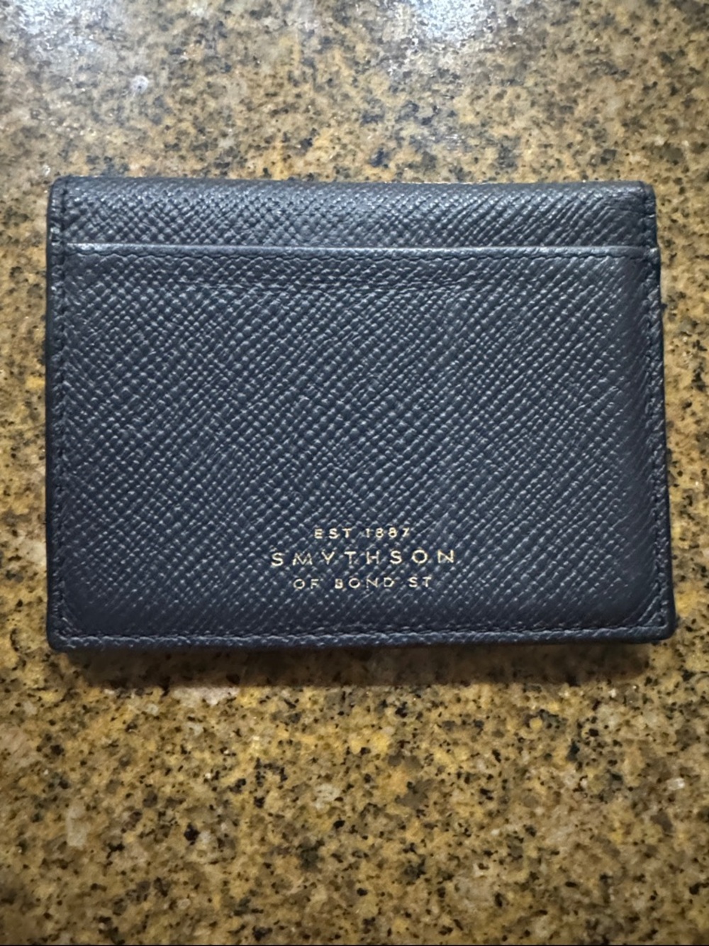 Smythson navy Saffiano Leather Card & Key Holder